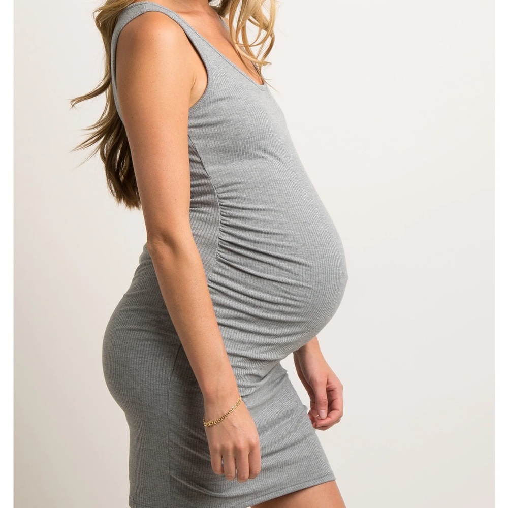 PinkBlush Heather Grey Sleeveless Ribbed Fitted Maternity Dress szM